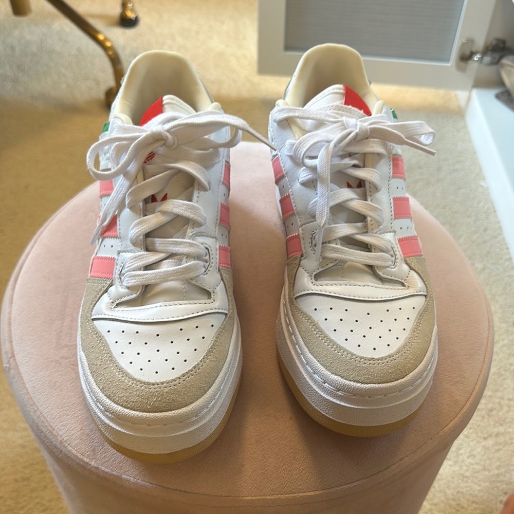 Brand new Adidas White and Pink Sneakers with Green Accents